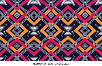 Abstraktes geometrisches ethnisches Muster für Kleidung, Stoff, Hintergrund, Tapete, Verpackung, Batik. Knitwear, Pixelmuster, Stickereistil.