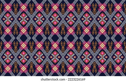 Abstract geometric ethnic pattern design for clothing, fabric, background, wallpaper, wrapping, batik. Knitwear, Pixel pattern, Embroidery style.