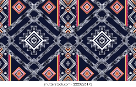 Abstract geometric ethnic pattern design for clothing, fabric, background, wallpaper, wrapping, batik. Knitwear, Pixel pattern, Embroidery style.
