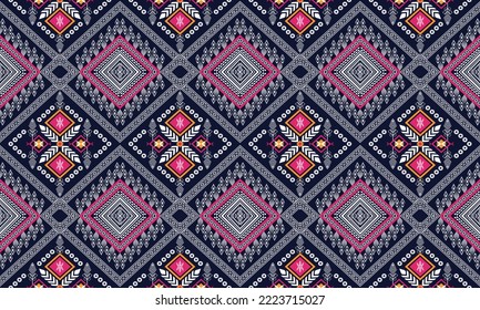 Abstract geometric ethnic pattern design for clothing, fabric, background, wallpaper, wrapping, batik. Knitwear, Pixel pattern, Embroidery style.