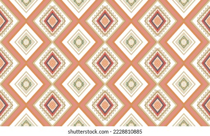 Abstract geometric ethnic pattern design for clothing, fabric, background, wallpaper, wrapping, batik. Knitwear, Pixel pattern, Embroidery style.