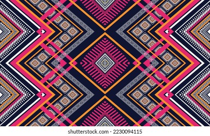 Abstract geometric ethnic pattern design for clothing, fabric, background, wallpaper, wrapping, batik. Knitwear, Pixel pattern, Embroidery style. Tribal vector texture.