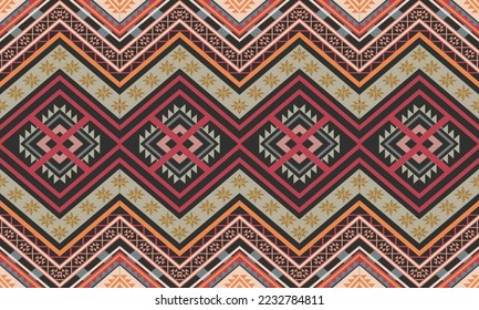Abstract geometric ethnic pattern design for clothing, fabric, background, wallpaper, wrapping, batik. Knitwear, Pixel pattern, Embroidery style. Tribal vector texture.