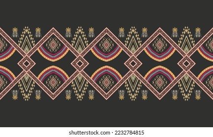 Abstract geometric ethnic pattern design for clothing, fabric, background, wallpaper, wrapping, batik. Knitwear, Pixel pattern, Embroidery style. Tribal vector texture.