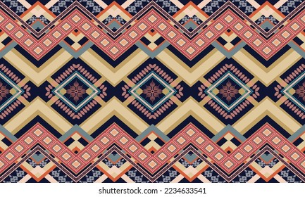 Abstract geometric ethnic pattern design for clothing, fabric, background, wallpaper, wrapping, batik. Knitwear, Pixel pattern, Embroidery style. Tribal vector texture.