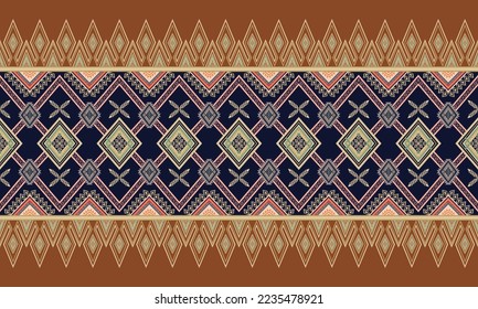 Abstract geometric ethnic pattern design for clothing, fabric, background, wallpaper, wrapping, batik. Knitwear, Pixel pattern, Embroidery style. Tribal vector texture.