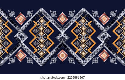 Abstract geometric ethnic pattern design for clothing, fabric, background, wallpaper, wrapping, batik. Knitwear, Pixel pattern, Embroidery style. Tribal vector texture.