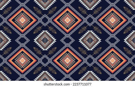 Abstract geometric ethnic pattern design for clothing, fabric, background, wallpaper, wrapping, batik. Knitwear, Pixel pattern, Embroidery style. Tribal vector texture.