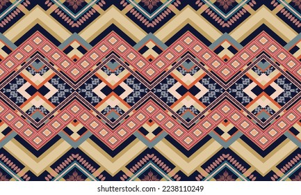 Abstract geometric ethnic pattern design for clothing, fabric, background, wallpaper, wrapping, batik. Knitwear, Pixel pattern, Embroidery style. Tribal vector texture.