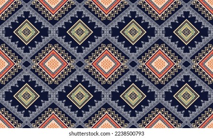 Abstract geometric ethnic pattern design for clothing, fabric, background, wallpaper, wrapping, batik. Knitwear, Pixel pattern, Embroidery style. Tribal vector texture.