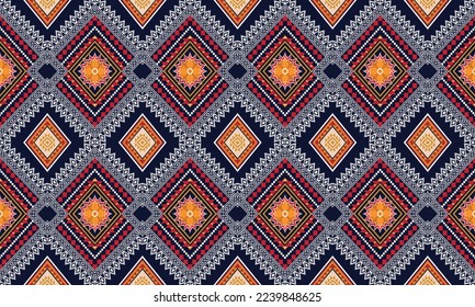 Abstract geometric ethnic pattern design for clothing, fabric, background, wallpaper, wrapping, batik. Knitwear, Pixel pattern, Embroidery style. Tribal vector texture.