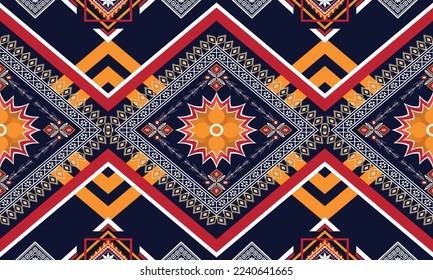 Abstract geometric ethnic pattern design for clothing, fabric, background, wallpaper, wrapping, batik. Knitwear, Pixel pattern, Embroidery style. Tribal vector texture.
