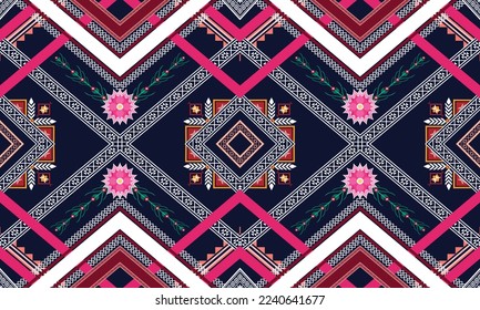 Abstract geometric ethnic pattern design for clothing, fabric, background, wallpaper, wrapping, batik. Knitwear, Pixel pattern, Embroidery style. Tribal vector texture.