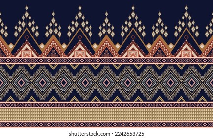 Abstract geometric ethnic pattern design for clothing, fabric, background, wallpaper, wrapping, batik. Knitwear, Pixel pattern, Embroidery style. Tribal vector texture.