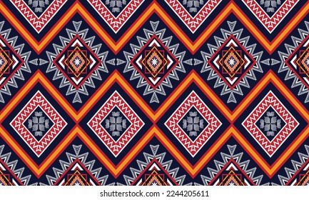 Abstract geometric ethnic pattern design for clothing, fabric, background, wallpaper, wrapping, batik. Knitwear, Pixel pattern, Embroidery style. Tribal vector texture.