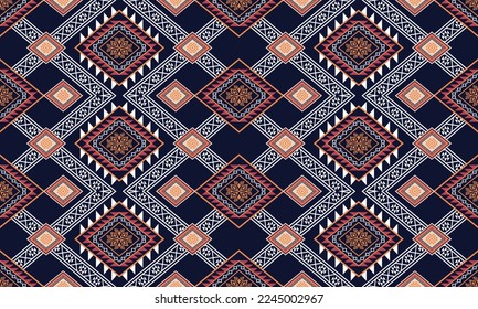 Abstraktes geometrisches ethnisches Muster für Kleidung, Stoff, Hintergrund, Tapete, Verpackung, Batik. Knitwear, Pixelmuster, Stickereistil. Stammesvektorstruktur.