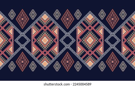 Abstract geometric ethnic pattern design for clothing, fabric, background, wallpaper, wrapping, batik. Knitwear, Pixel pattern, Embroidery style. Tribal vector texture.