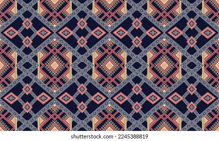 Abstract geometric ethnic pattern design for clothing, fabric, background, wallpaper, wrapping, batik. Knitwear, Pixel pattern, Embroidery style. Tribal vector texture.