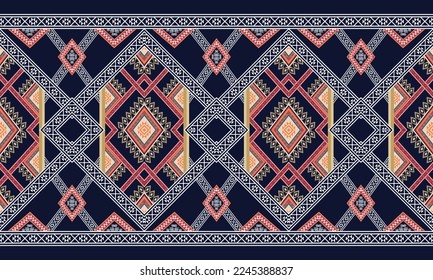 Abstract geometric ethnic pattern design for clothing, fabric, background, wallpaper, wrapping, batik. Knitwear, Pixel pattern, Embroidery style. Tribal vector texture.