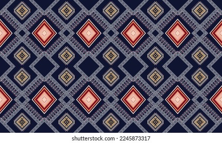 Abstract geometric ethnic pattern design for clothing, fabric, background, wallpaper, wrapping, batik. Knitwear, Pixel pattern, Embroidery style. Tribal vector texture.