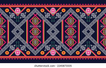 Abstract geometric ethnic pattern design for clothing, fabric, background, wallpaper, wrapping, batik. Knitwear, Pixel pattern, Embroidery style. Tribal vector texture.