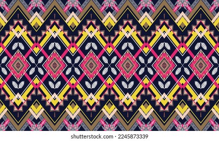 Abstract geometric ethnic pattern design for clothing, fabric, background, wallpaper, wrapping, batik. Knitwear, Pixel pattern, Embroidery style. Tribal vector texture.