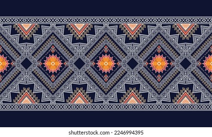 Abstract geometric ethnic pattern design for clothing, fabric, background, wallpaper, wrapping, batik. Knitwear, Pixel pattern, Embroidery style. Tribal vector texture.