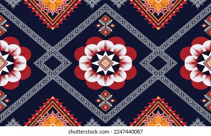 Abstract geometric ethnic pattern design for clothing, fabric, background, wallpaper, wrapping, batik. Knitwear, Pixel pattern, Embroidery style. Tribal vector texture.