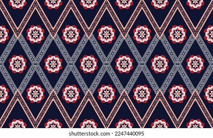 Abstract geometric ethnic pattern design for clothing, fabric, background, wallpaper, wrapping, batik. Knitwear, Pixel pattern, Embroidery style. Tribal vector texture.