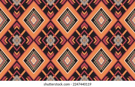Abstract geometric ethnic pattern design for clothing, fabric, background, wallpaper, wrapping, batik. Knitwear, Pixel pattern, Embroidery style. Tribal vector texture.