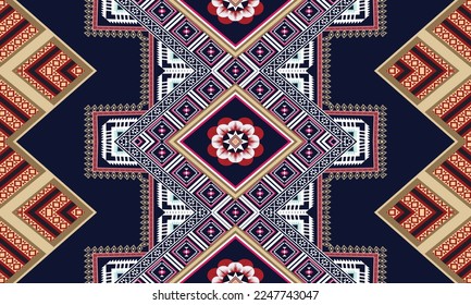 Abstract geometric ethnic pattern design for clothing, fabric, background, wallpaper, wrapping, batik. Knitwear, Pixel pattern, Embroidery style. Tribal vector texture.