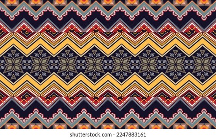 Abstract geometric ethnic pattern design for clothing, fabric, background, wallpaper, wrapping, batik. Knitwear, Pixel pattern, Embroidery style. Tribal vector texture.