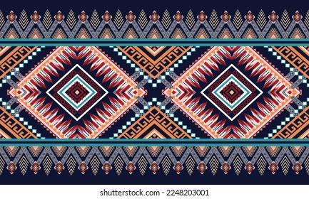 Abstract geometric ethnic pattern design for clothing, fabric, background, wallpaper, wrapping, batik. Knitwear, Pixel pattern, Embroidery style. Tribal vector texture.