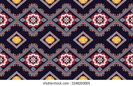 Abstract geometric ethnic pattern design for clothing, fabric, background, wallpaper, wrapping, batik. Knitwear, Pixel pattern, Embroidery style. Tribal vector texture.