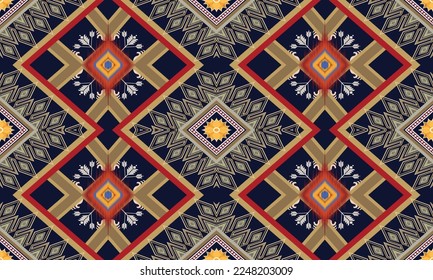 Abstract geometric ethnic pattern design for clothing, fabric, background, wallpaper, wrapping, batik. Knitwear, Pixel pattern, Embroidery style. Tribal vector texture.