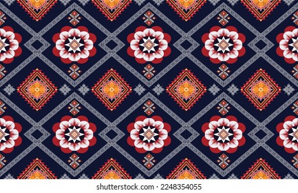 Abstract geometric ethnic pattern design for clothing, fabric, background, wallpaper, wrapping, batik. Knitwear, Pixel pattern, Embroidery style. Tribal vector texture.