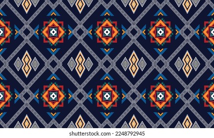 Abstract geometric ethnic pattern design for clothing, fabric, background, wallpaper, wrapping, batik. Knitwear, Pixel pattern, Embroidery style. Tribal vector texture.