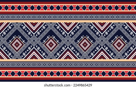Abstract geometric ethnic pattern design for clothing, fabric, background, wallpaper, wrapping, batik. Knitwear, Pixel pattern, Embroidery style. Tribal vector texture.