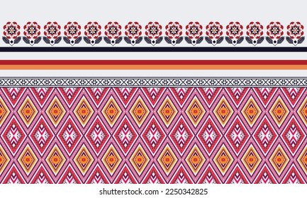 Abstract geometric ethnic pattern design for clothing, fabric, background, wallpaper, wrapping, batik. Knitwear, Pixel pattern, Embroidery style. Tribal vector texture.