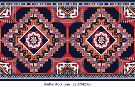 Abstract geometric ethnic pattern design for clothing, fabric, background, wallpaper, wrapping, batik. Knitwear, Pixel pattern, Embroidery style. Tribal vector texture.