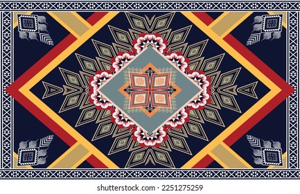 Abstract geometric ethnic pattern design for clothing, fabric, background, wallpaper, wrapping, batik. Knitwear, Pixel pattern, Embroidery style. Tribal vector texture.