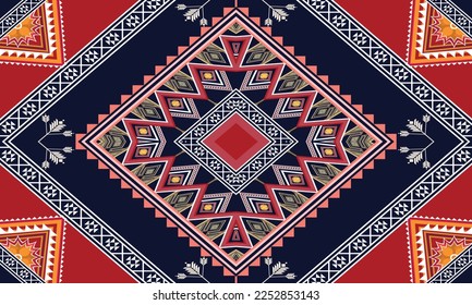 Abstract geometric ethnic pattern design for clothing, fabric, background, wallpaper, wrapping, batik. Knitwear, Pixel pattern, Embroidery style. Tribal vector texture.