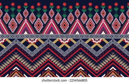 Abstract geometric ethnic pattern design for clothing, fabric, background, wallpaper, wrapping, batik. Knitwear, Pixel pattern, Embroidery style. Tribal vector texture.