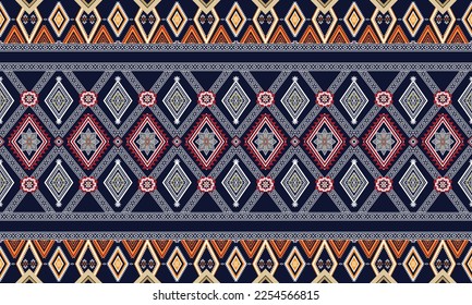 Abstract geometric ethnic pattern design for clothing, fabric, background, wallpaper, wrapping, batik. Knitwear, Pixel pattern, Embroidery style. Tribal vector texture.