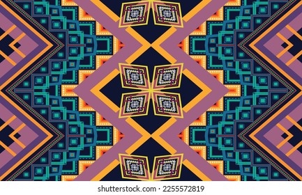 Abstract geometric ethnic pattern design for clothing, fabric, background, wallpaper, wrapping, batik. Knitwear, Pixel pattern, Embroidery style. Tribal vector texture.