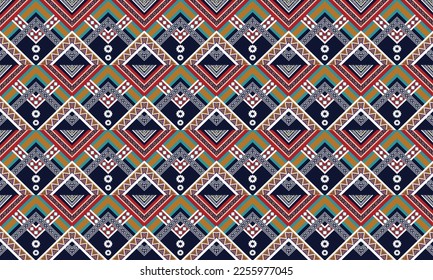 Abstract geometric ethnic pattern design for clothing, fabric, background, wallpaper, wrapping, batik. Knitwear, Pixel pattern, Embroidery style. Tribal vector texture.
