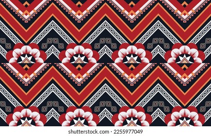 Abstract geometric ethnic pattern design for clothing, fabric, background, wallpaper, wrapping, batik. Knitwear, Pixel pattern, Embroidery style. Tribal vector texture.