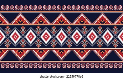 Abstract geometric ethnic pattern design for clothing, fabric, background, wallpaper, wrapping, batik. Knitwear, Pixel pattern, Embroidery style. Tribal vector texture.