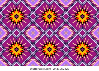 Abstract geometric ethnic pattern design for clothing, fabric, background, wallpaper, wrapping, batik. Knitwear, Pixel pattern, Embroidery style. Tribal vector texture.