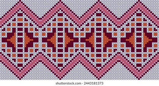 Abstract geometric ethnic pattern design for clothing, fabric, background, wallpaper, wrapping, batik. Knitwear, Pixel pattern, Embroidery style. Tribal vector texture.Knit Pattern ,Knitting Pattern 
